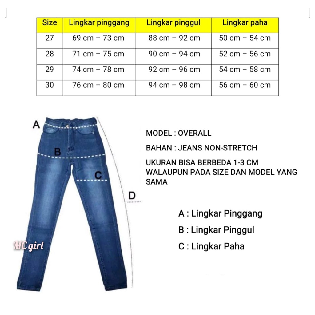 Mc Girl - Celana Jeans Overall Warna Snowblue Wanita / Overal Lepis Colour Snow Blue Cewek / Celana