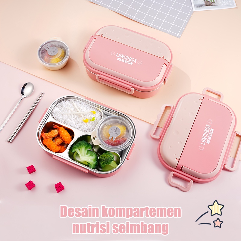 Letyeah &amp; Anantagt tempat makan anak 4 SEKAT Anti Tumpah Dan Tahan Panas / Kotak makan bento Stainless Tahan Panas