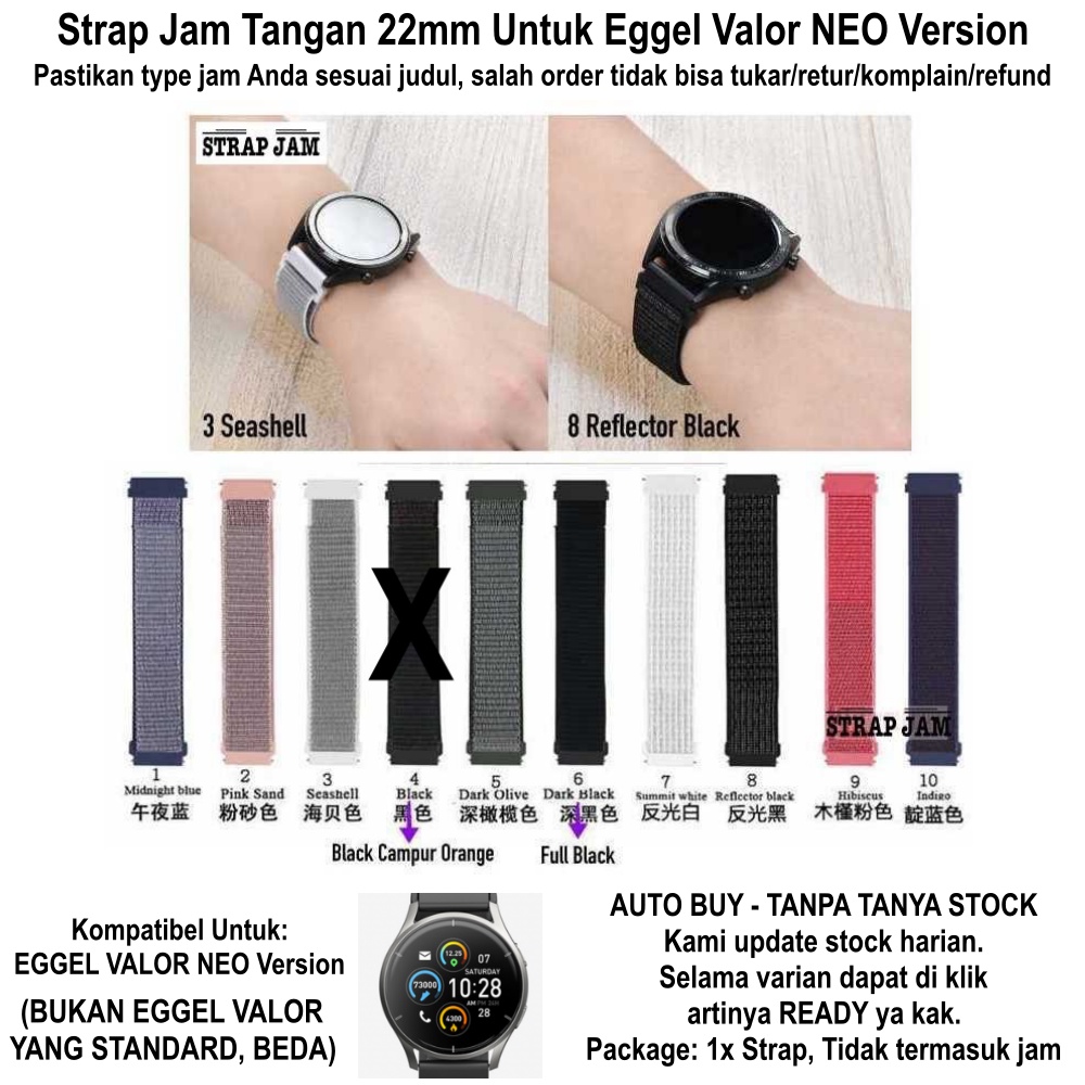 Tali Jam Kompatibel Eggel Valor Neo 22mm - Strap Sport Loop Velcro Krekan