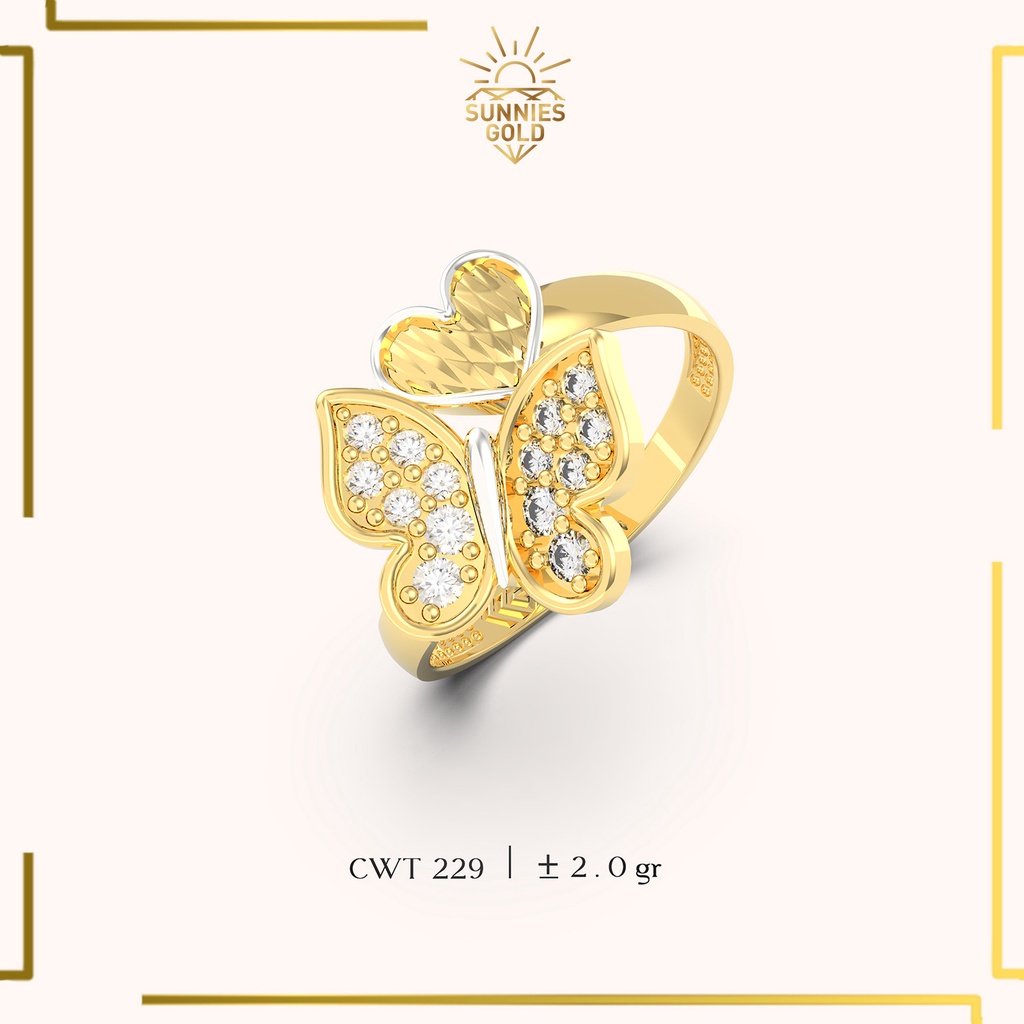 CINCIN EMAS ASLI KADAR 300 DAN KADAR 375 CINCIN WANITA CINCIN LOVE KUPU-KUPU MEWAH CT 229