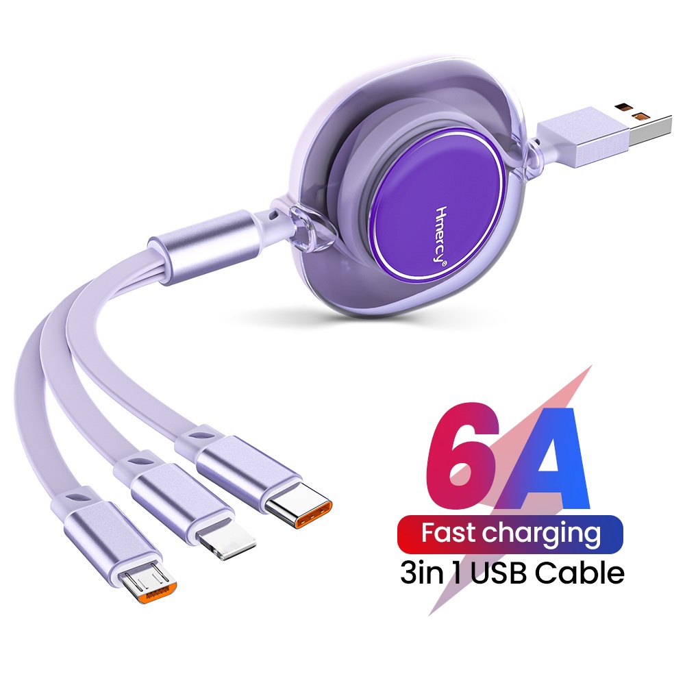 3in1 66W Kabel USB Pengisian Super 6A Kabel Pengisian Cepat Untuk Tipe C i-phone Android Kabel Data Micro USB Charger