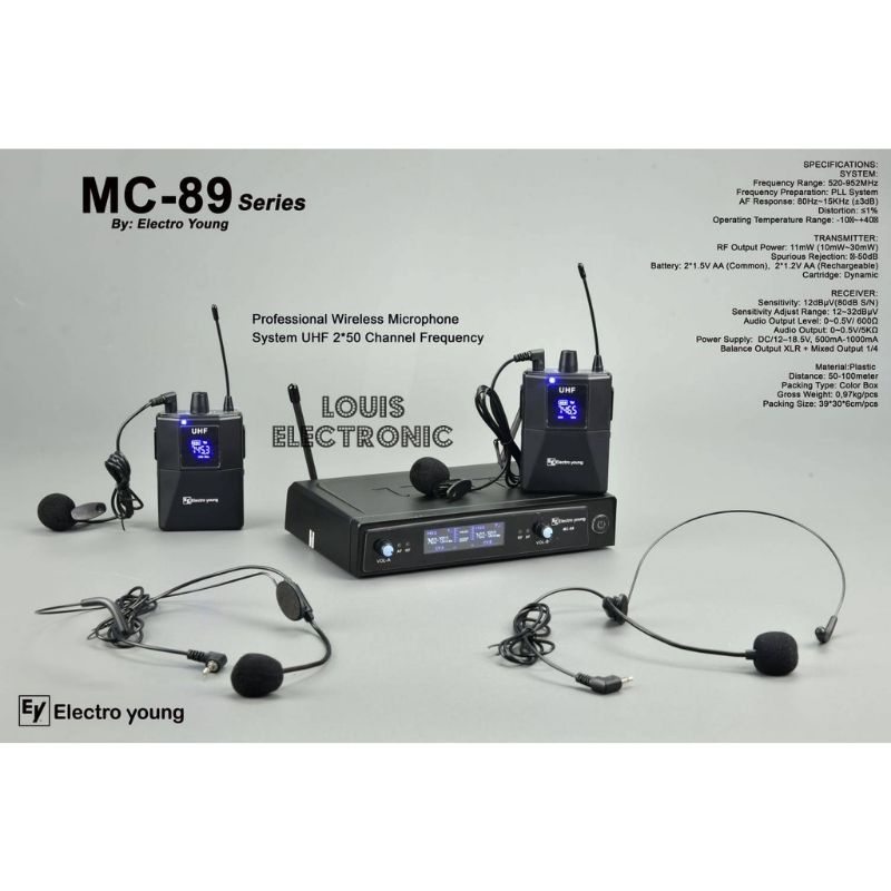 Mic Microphone Wireless Electro Young MC-89 MC89 2 Mic Jepit Clip On Headset ORIGINAL