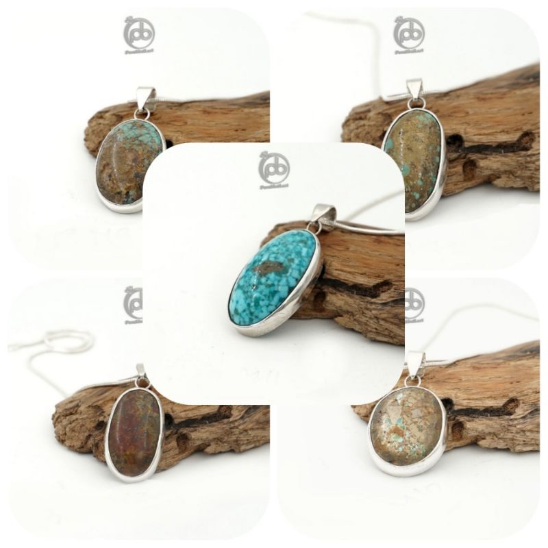Liontin Wanita Pria Turquoise Natural Perak Asli 925 Midi | Tanpa Kalung