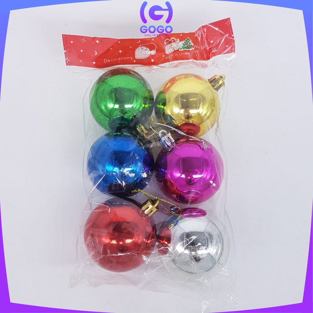 GOGO-C38 Gantungan Bola Kilap 6PCS / 12PCS Aksesoris Hiasan Pohon Natal Ornamen Dekorasi Rumah MURAH