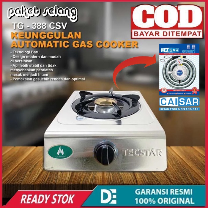 paket kompor gas tecstar 1 tungku + selang regulator caisar sni