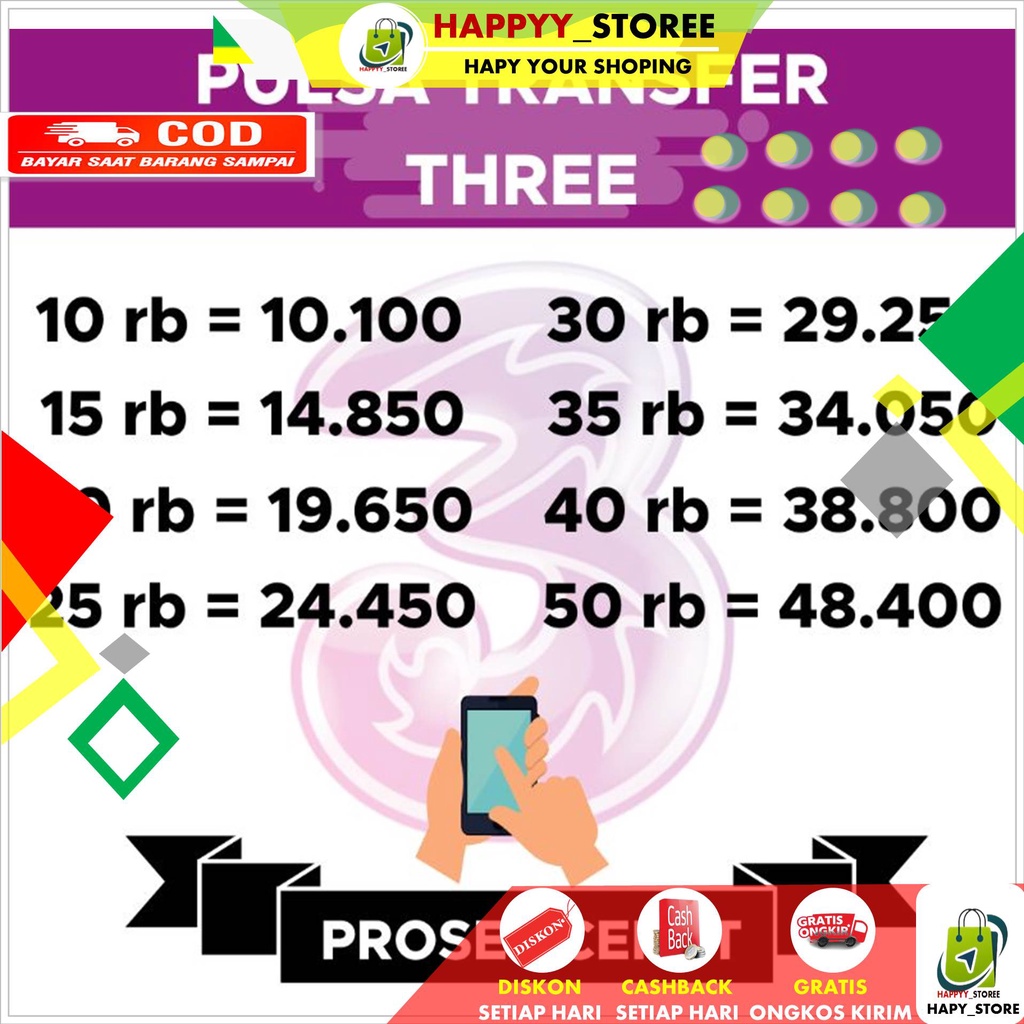 Pulsa Transfer Tri Three 3 TERMurah 10k 15k 20k 25k 30k 35k 40k 45k 50k