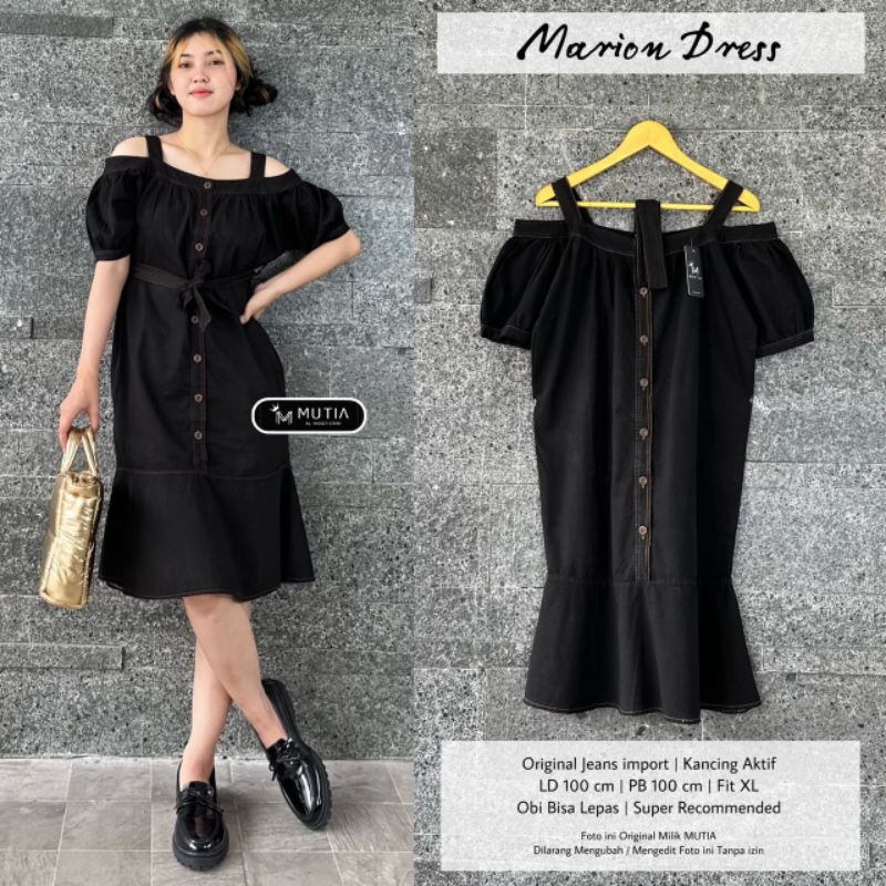 MARION DRESS BY MUTIA / MIDI DRESS WANITA / Midi jeans hitam premium