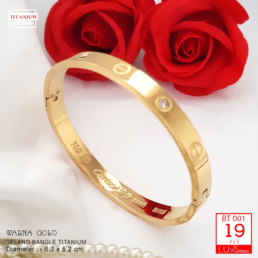 BT 001 Bangle Titanium Dewasa Gold Anti Karat Selamanya Perhiasan Titan Awet Tidak Mudah Luntur Luxx Xuping