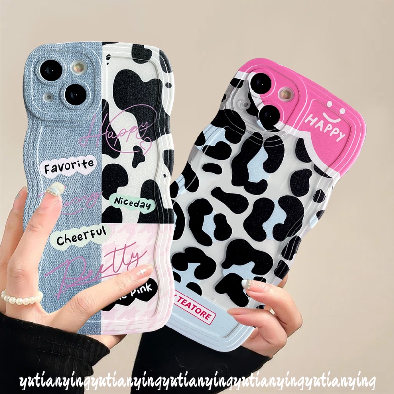 Couple Denim Pattern Splicing Case Kompatibel Untuk IPhone6 6s 8 7 Plus XR 11 Pro Max13 14 12 Pro Max 14Plus X XS Max SE 2020motif Sapi Leopard Lembut TPU Penutup Tepi Bergelombang