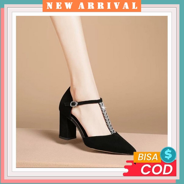 Ellora 66891 Sepatu Wanita Heels 3Cm Import Premium Yz637 Sepatu Wanita Heel Ziper - Merah Abbushoes