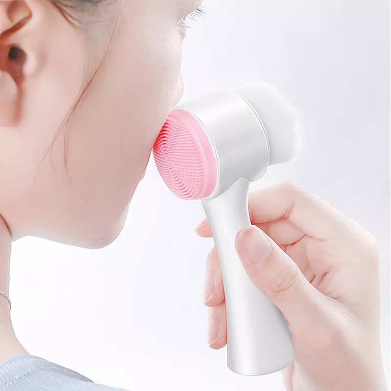 Sikat Pembersih Cuci Muka 2 Sisi Facial Brush 2in1 Sikat Pijat AB15  Wajah Silicone Brush