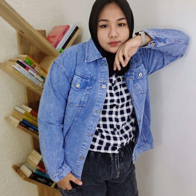 Paling Laris ALMA JAKET JEANS SNOW OVERSIZE LD 110 - 150 CM I JAKET JUMBO DENIM WANITA