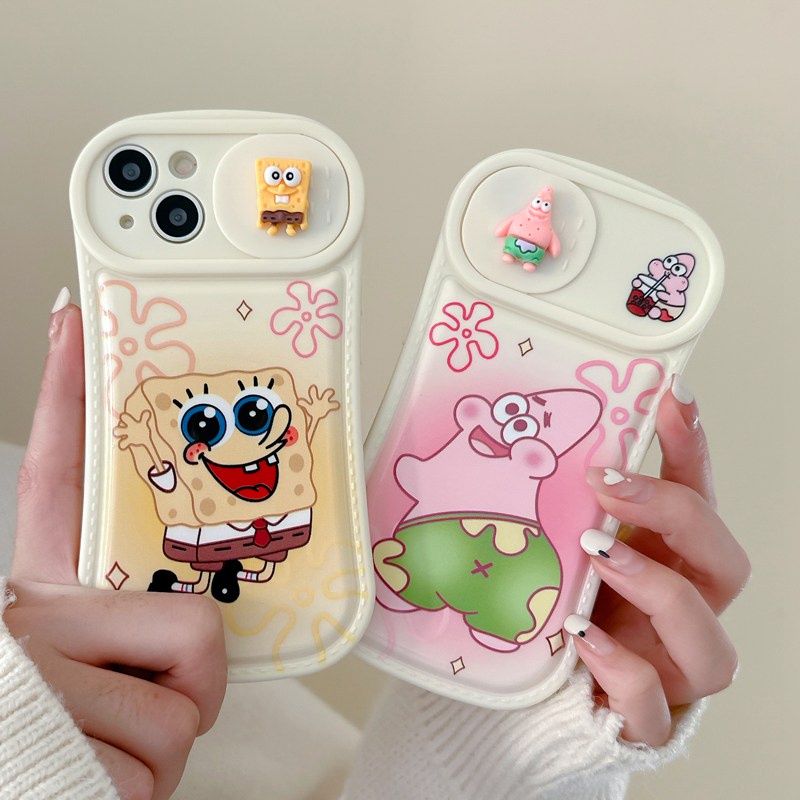 SpongeBob &amp; Patrick Star Doll Push The Window Cover Soft Case iP iPhone 11 12 13 14 Pro Max Yellow Casing Apple