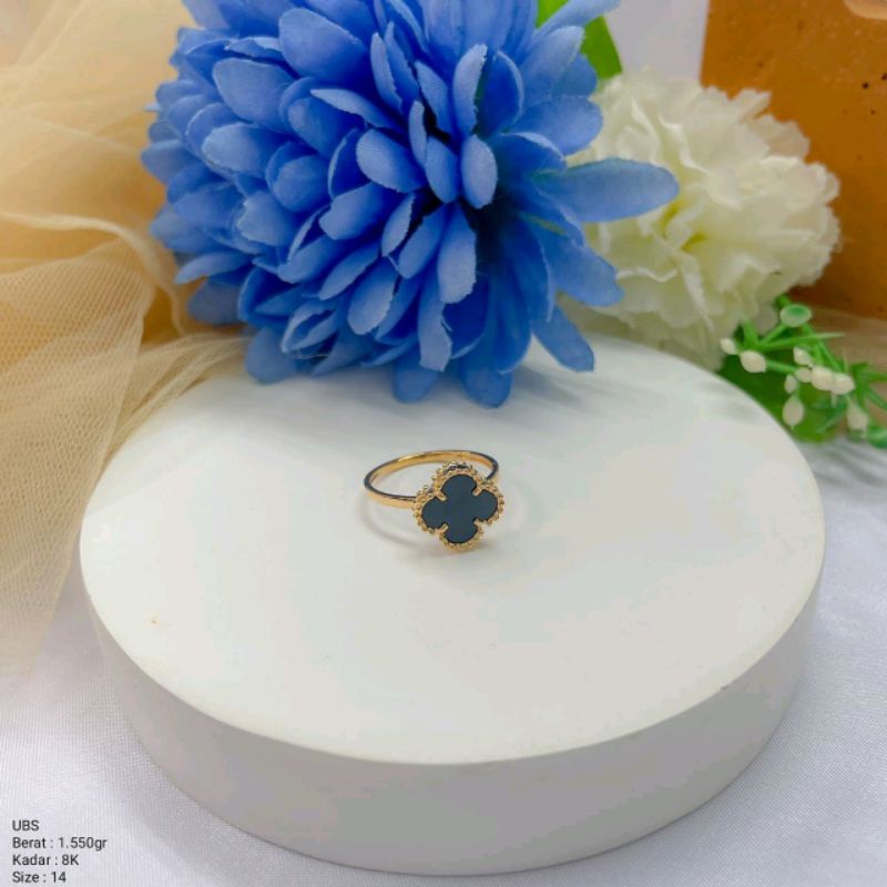 Perhiasan Cincin Emas Clover VanClef Hitam VC UBS 8K / 375 & 16k / 700