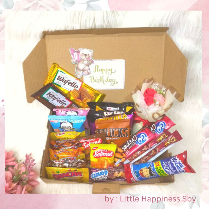 

Hampers snack box Idul Fitri Lebaran gift box ada buket bunga mini murah cantik