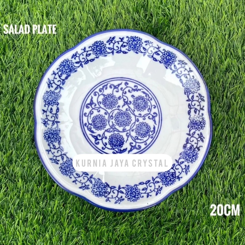 Piring Salad / Salad Plate  Keramik Biru Putih Diameter 20cm