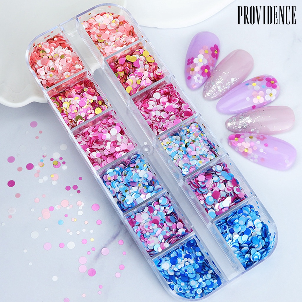 Providence 1kotak Nail Art Payet Bersinar Berkilau Mempesona DIY Multicolor 12kisi Mix Ukuran Kuku Bulat Payet Serpihan Manicure Store Supply
