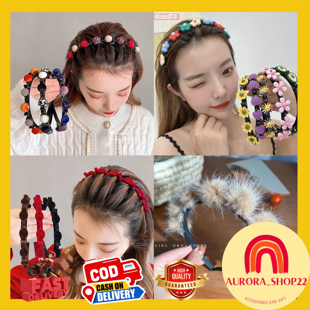 [COD] BANDO KOREA FASHION BANDO JEPIT 2 IN 1 BANDO SISIR BANDO SIRKAM KARAKTER LUCU DENGAN HIASAN BUNGA BULU POMPOM DAN MANIK ELEGAN UNTUK WANITA DEWASA DAN ANAK