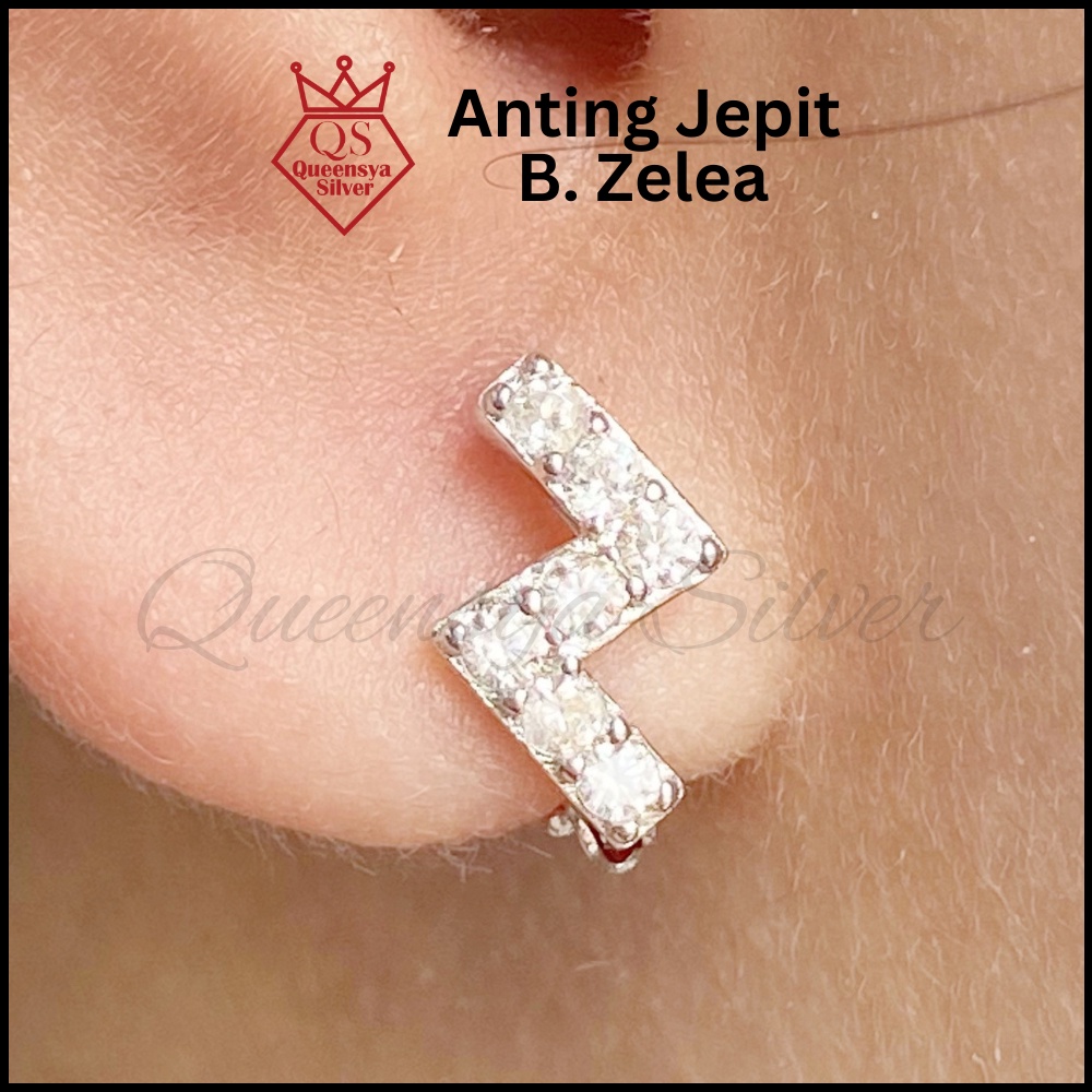 Anting Perak Asli | Anting Jepit Perak Lapis Emas Model Z Petir Queensya Silver