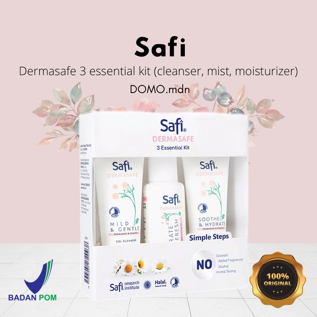 SAFI DERMASAFE 3 ESSENTIAL KIT 3in1 cleanser mist moisturizer paket perawatan wajah