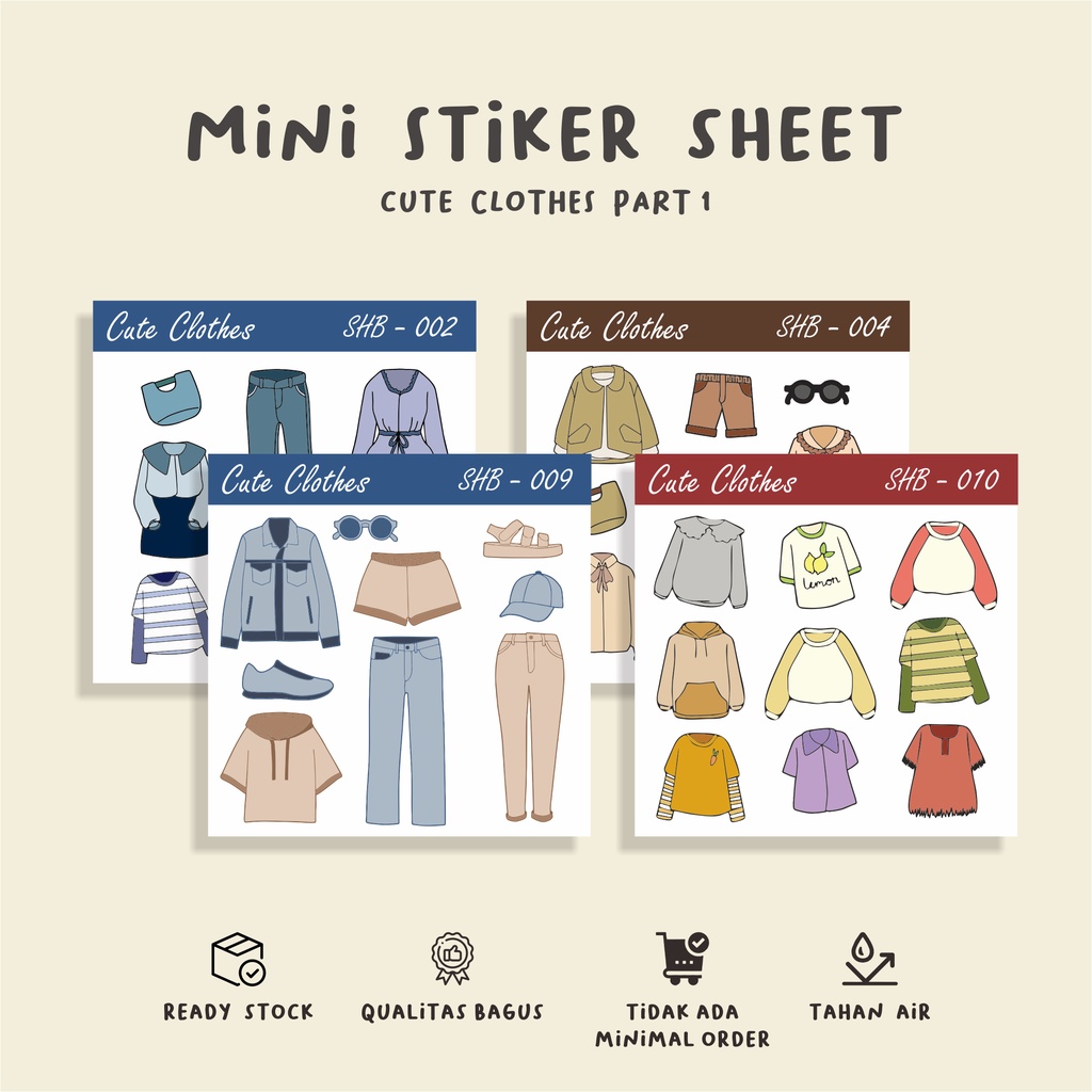 

( 10 pcs )stker sheet journal/CUTE CLOTHES 1/murah/stiker anti air/stiker hp/laptop/tumbler