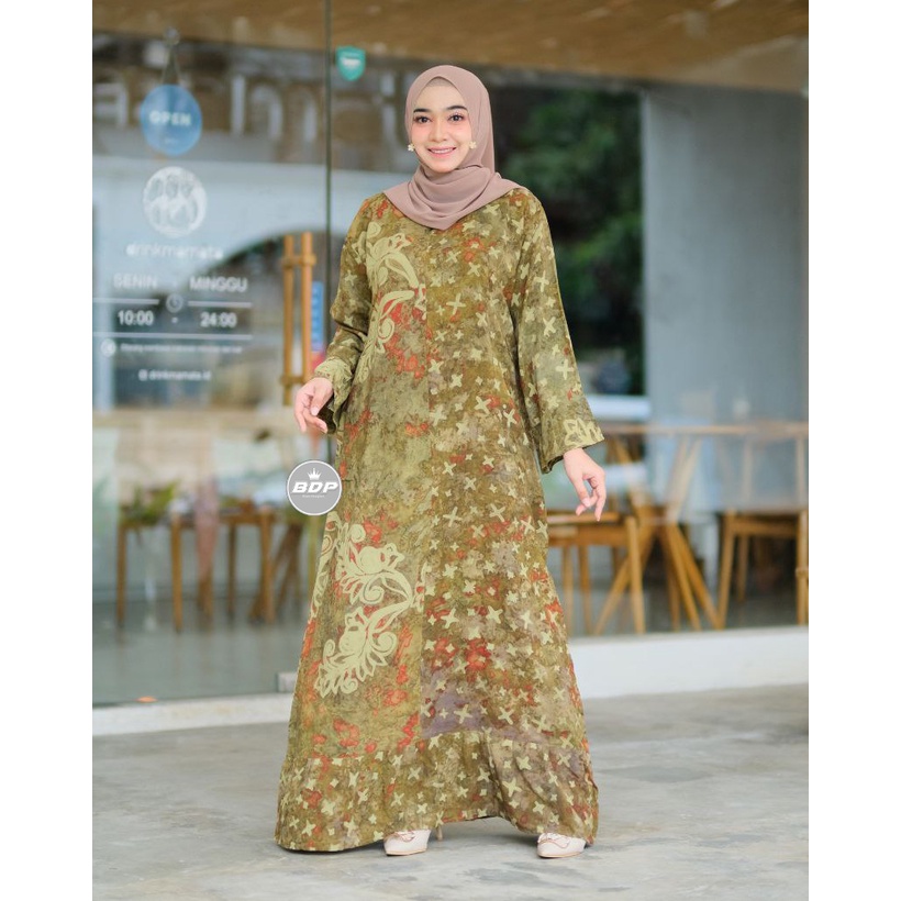 Daster Dress Maura Batik Cap Rayon Grade A Busui Resleting depan | Daster Wanita Lengan Panjang | Daster Kekinian - Baju Tidur Daster Adem