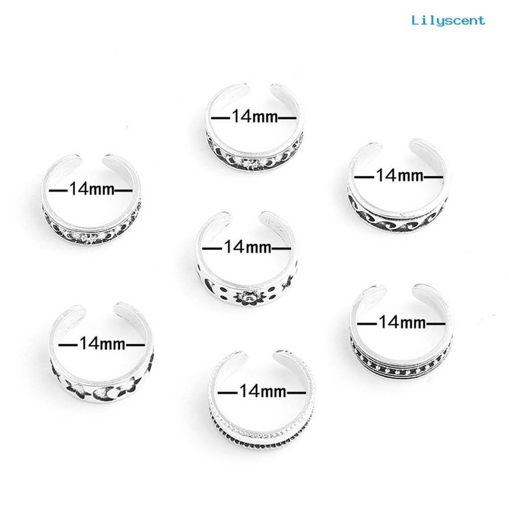 [LS]7Pcs Cincin Jari Kaki Perhiasan Pembukaan Bulan Bintang Bohemian Electroplating Toe Rings Untuk Pantai