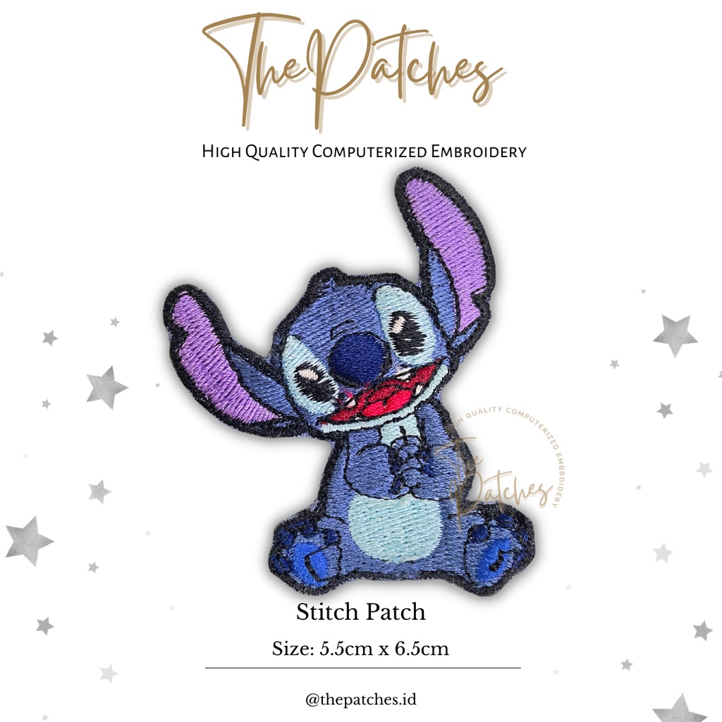 Stitch Disney Patch 5cm x 6cm Iron and Sew Patch Bordir Tempel Emblem Logo Kualitas Bagus