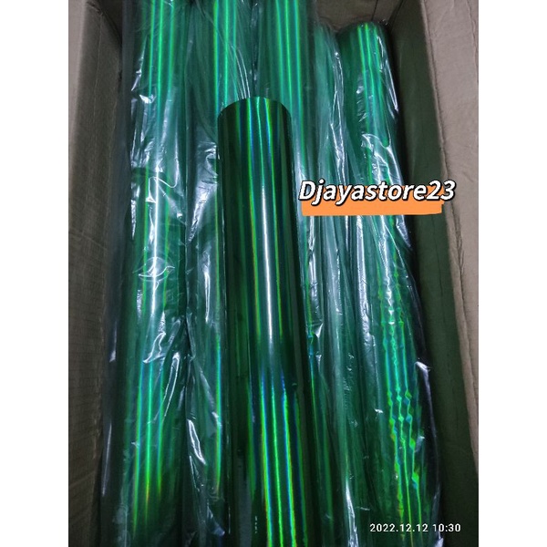 hot stamping foil/kertas foil, poly emboss warna HOLOGRAM HIJAU GLOSY SF D04 /1roll 64cm x 120m
