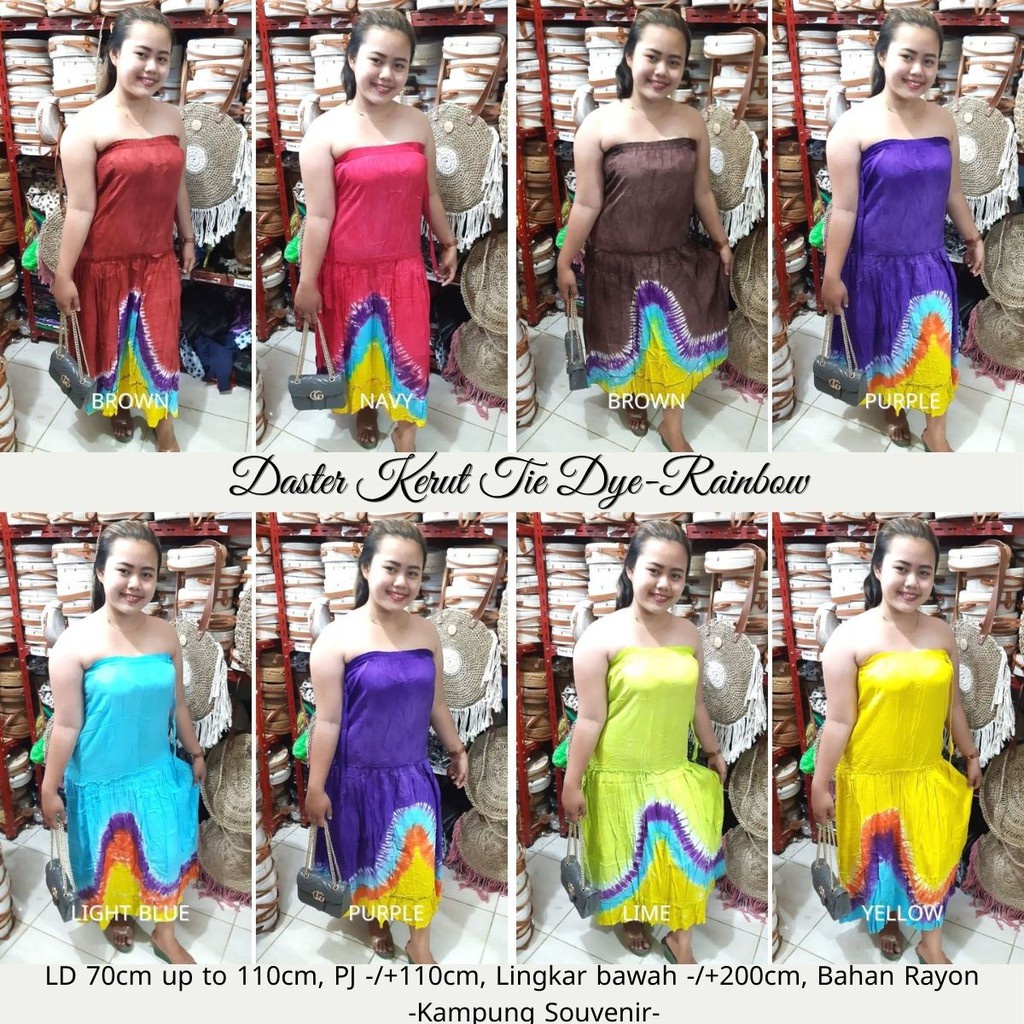 Daster Kerut Dada TIE DYE Rainbow Rayon Adem Jumbo LD 120 Daster Bali Terbaik