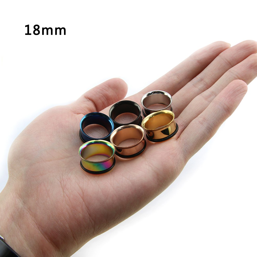 1pasang 3-20mm Stainless Steel Single Flare Ear Plugs and Tunnels Silicone O-Ring Ear Gauges Expander