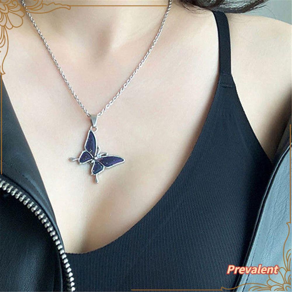 Preva Kalung Berubah Warna Aksesoris Fashion Hadiah Fashion Baru Untuk Wanita Gadis Liontin Kupu-Kupu