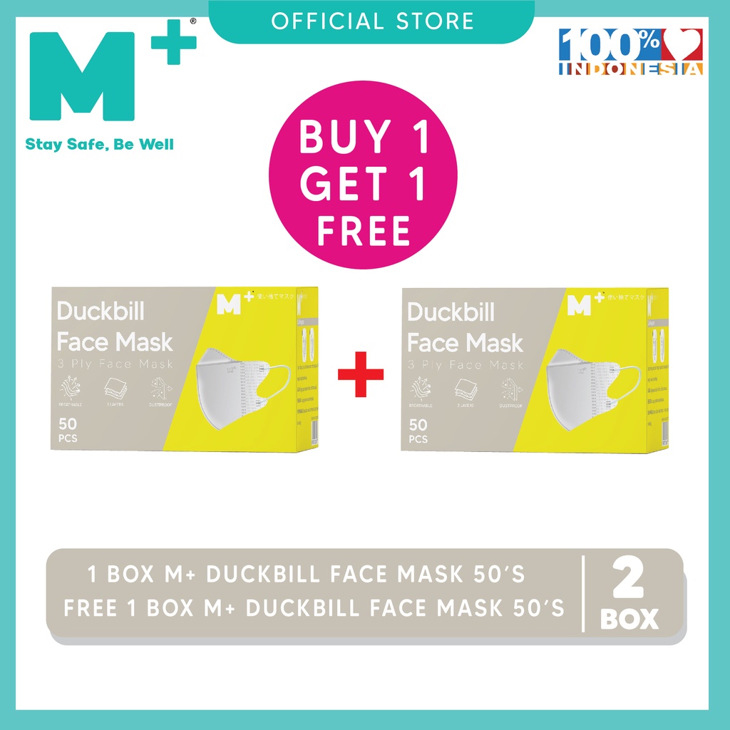 	 Paket 2 Box M+ Duckbill Earloop M+ 3 Ply - Isi 50 Pcs	