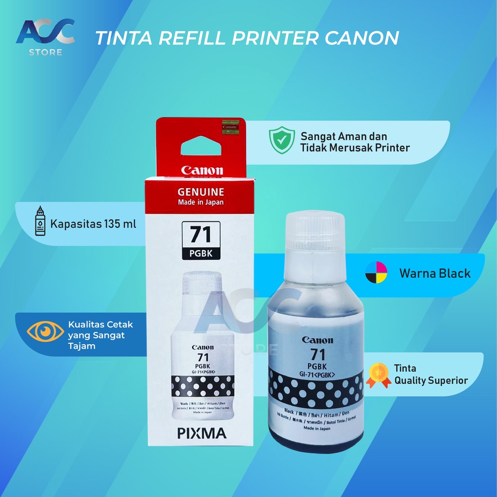 Tinta Canon Gi 71 Black Isi Ulang Printer G2020 G2021 G2060 G3020 G3021 G1020