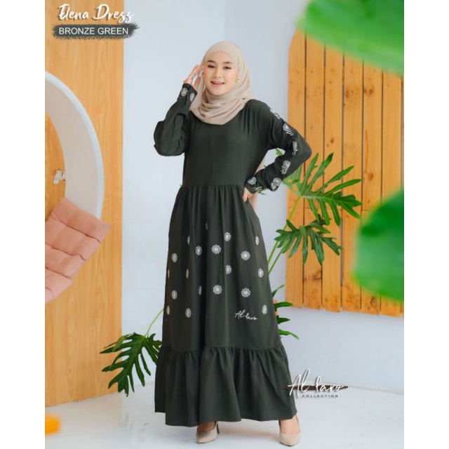 Gamis bordir Amelia dan Elena alfaro terbaru al faro modis dress muslim wanita ootd fashion style