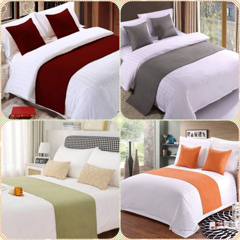 Bed Runner Hotel Selendang Kasur Tempat Tidur Hotel Mewah Polos Katun 40x150cm 40x240cm Murah