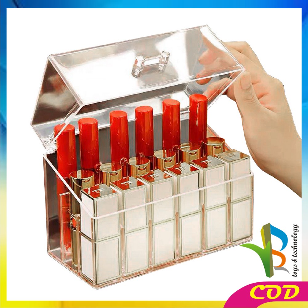 RB-K14 Kotak Lipstik Model Handle 18 Slot / Rak Organizer Kosmetik Tempat Lipstik Bahan Acrylic