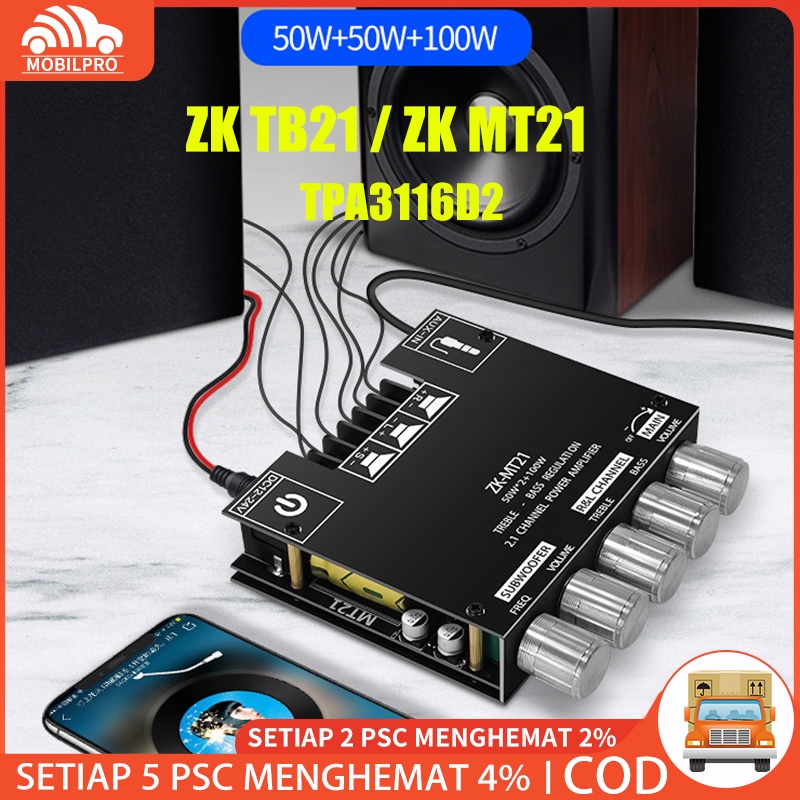Modul Ampli Audio ZK TB21 ZK MT21 50WX2+100W Stereo Bluetooth Amplifier Tpa3116d2 Modul Amplifier