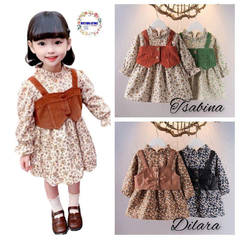 Dress Bayi Perempuan TSABINA Baju Fashion Anak Bayi Perempuan 6 bulan - 3 tahun Korean Style Import