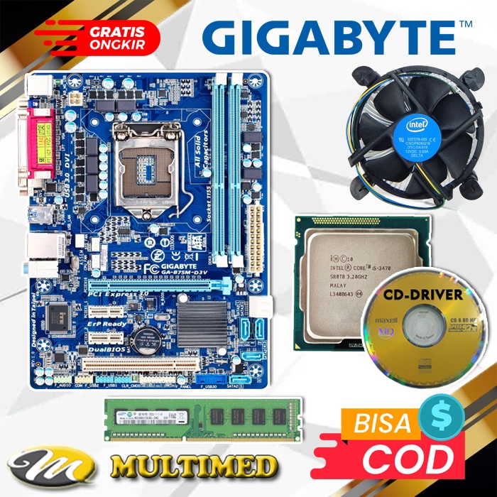 Paket Motherboard LGA 1155 B75 DDR3 + Core I5 + Fan + RAM 4GB USB 3.0