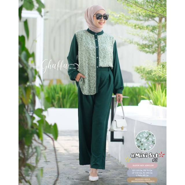 MIXI ONESET #2 BY GHAFFA THE LABEL / SET MOTIF WANITA MUSLIMAH / Setelan celana wanita modern