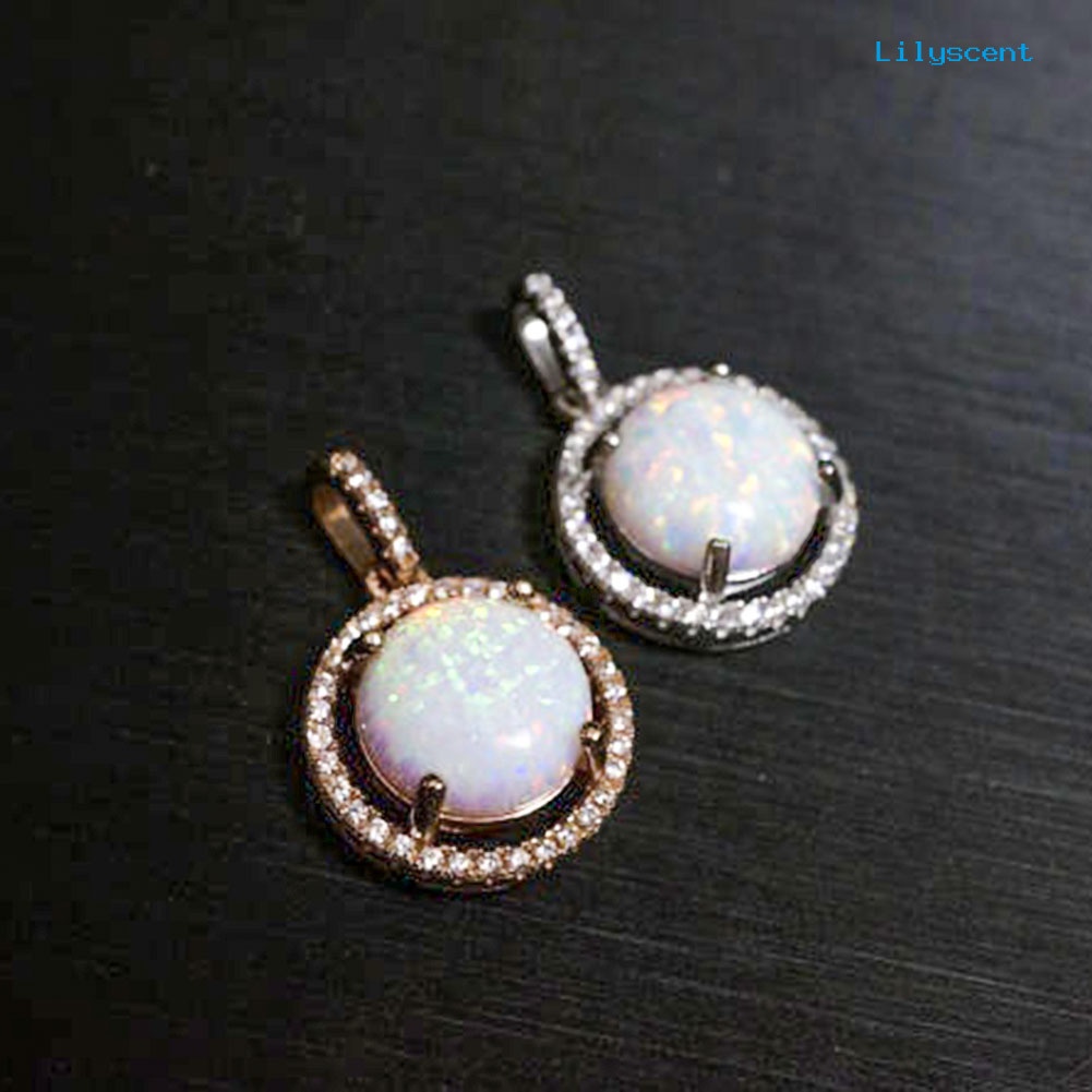 [LS] Shiny Women Round Opal Rhinestone Charm Rantai Kalung Hadiah Perhiasan Perjamuan