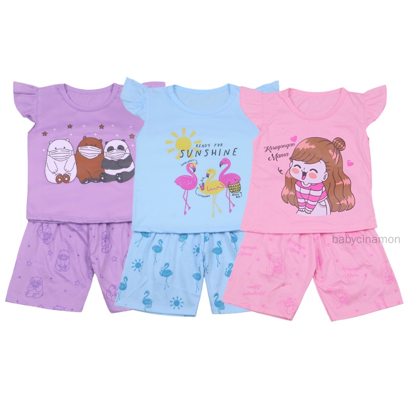 RUFFLE TEE Set Poo uk 0-7 Tahun / Setelan Bayi Anak Perempuan Karakter Import Baju Tidur Balita Baby babycinnamon