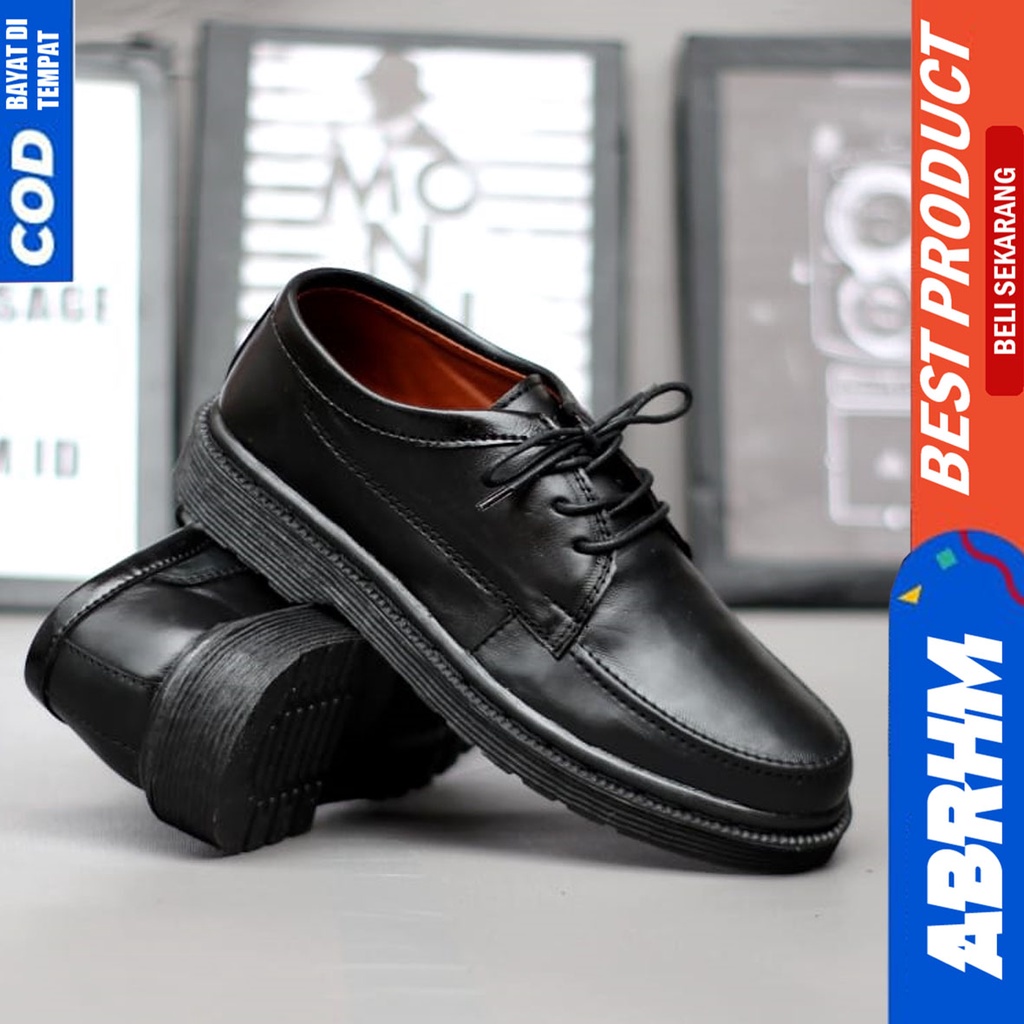 Sepatu Pantofel Formal Pria Kerja Kulit Asli Docmart Low Boots Hitam Abraham Flora