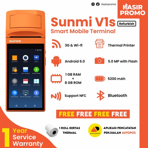 Mesin Kasir Android Portable POS NFC [ SUNMI V1s Printer Tthermal ]