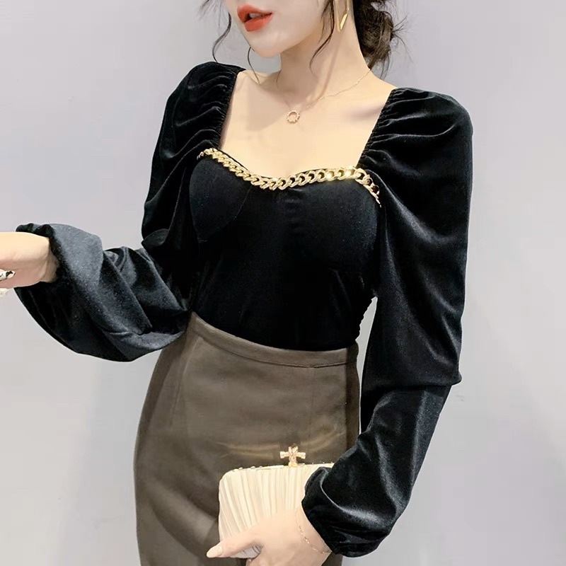 B10-26 Atasan blouse velvet lengan panjang elegant import
