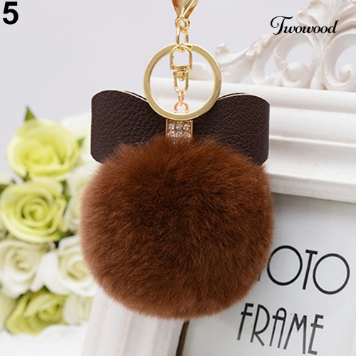 Twowood Fashion Faux Rabbit Fur Ball Charm Tas Telepon Mobil Liontin Gantungan Kunci Key Ring