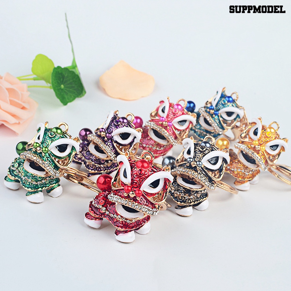 [Auto] Gantungan Kunci Mobil Berlian Imitasi Hias Gaya China Realistis Tiga Dimensi Tidak Luntur Menghias Festival Cina Kristal Dapat Diputar Lion Dance Key Ring Bag Aksesori