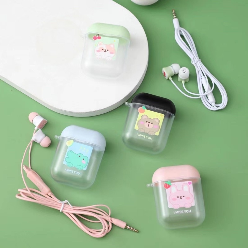 [ XY 55 ] Set Headset Earphone karakter motif Every day is a good mood PLUS Wadah penyimpanan Earphone Motif