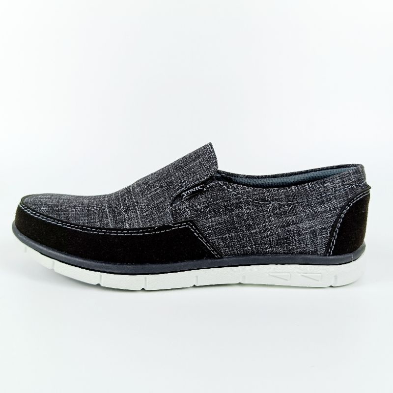 Sepatu Casual Santai Pria Slip On Kulit Suede Hitam Grey Vinic - 011